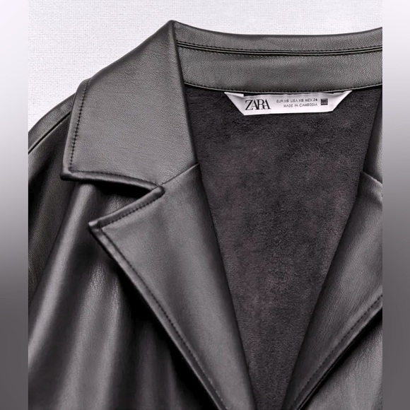 Zara FAUX LEATHER JUMPSUIT V-neck Long Sleeves Front & Back Patch Pockets NEW - Picture 10 of 10